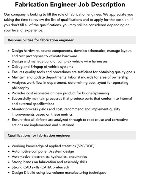 metal fabrication engineer job description|steel fabrication needed.